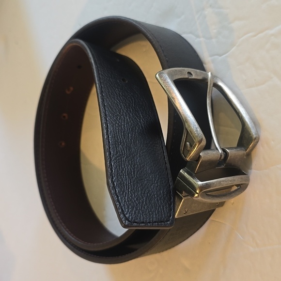 Mens Premium Black/ Brown Reversible Quality Leather Belt GUN metal buckle Sz.36 - Picture 1 of 7